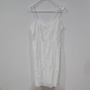 J.Crew Sz 12p Womens White Linen Blend Slip Side Zip Midi Dress